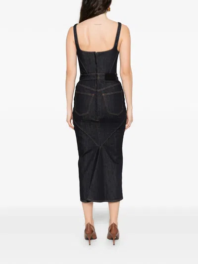 Givenchy Womens Dark Blue Contrast-stitch Panelled Denim Midi Dress In Black