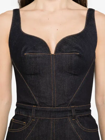 Givenchy Womens Dark Blue Contrast-stitch Panelled Denim Midi Dress In Black