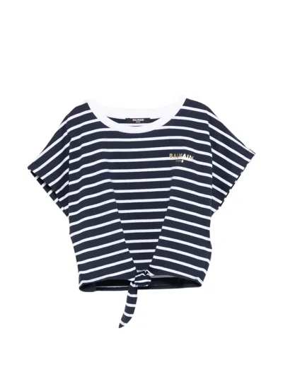 Balmain Striped T-shirt In Blue