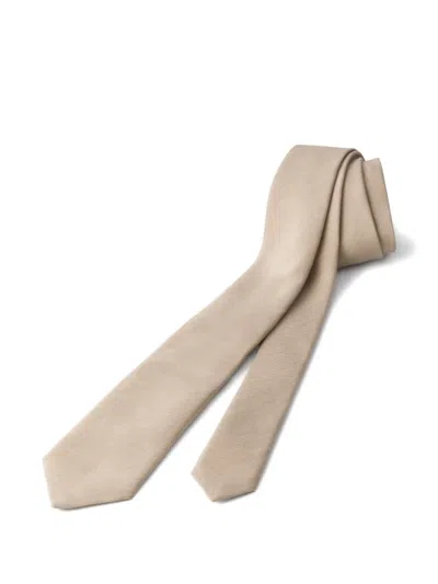 Prada Pointed-tip Tie In Neutral