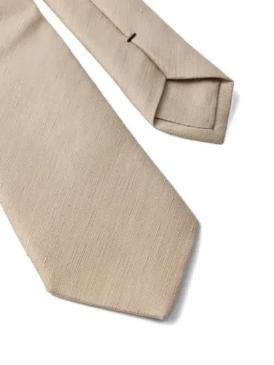 Prada Pointed-tip Tie In Neutral