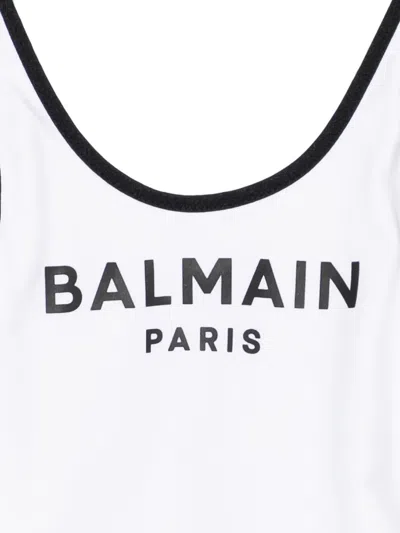 Balmain Printed Swimsuit In White