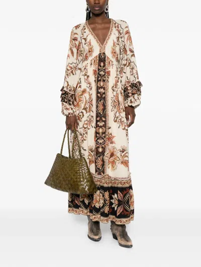 Farm Rio Majestic Garden Ruffled Floral-print Dress In Blue