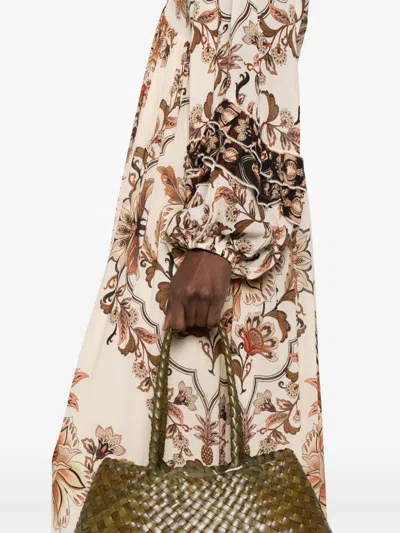 Farm Rio Majestic Garden Ruffled Floral-print Dress In Blue