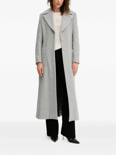 Fracomina Herringbone-pattern Belted Coat In Gray