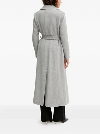 Fracomina Herringbone-pattern Belted Coat In Gray