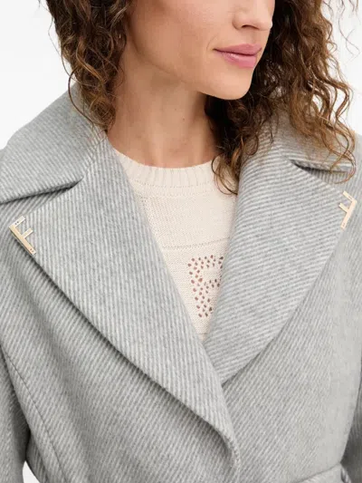 Fracomina Herringbone-pattern Belted Coat In Gray