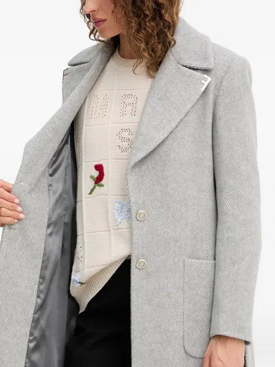 Fracomina Herringbone-pattern Belted Coat In Gray