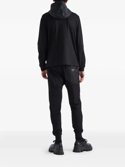 Prada Mens Black Contrast-trim Tapered-leg Cotton And Nylon Jogging Bottoms In Black