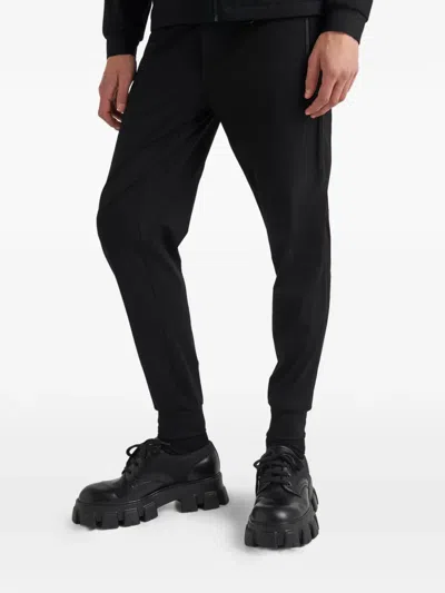 Prada Mens Black Contrast-trim Tapered-leg Cotton And Nylon Jogging Bottoms In Black