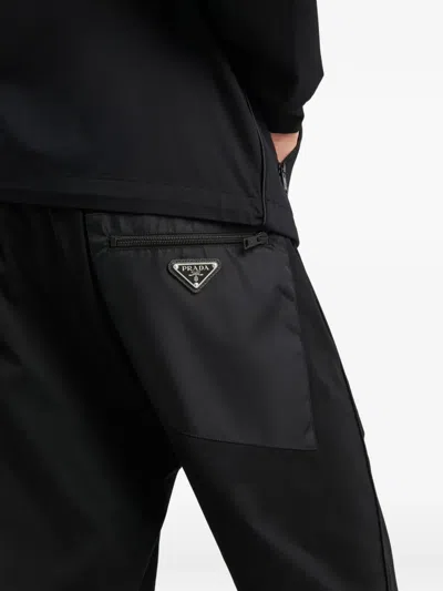 Prada Mens Black Contrast-trim Tapered-leg Cotton And Nylon Jogging Bottoms In Black