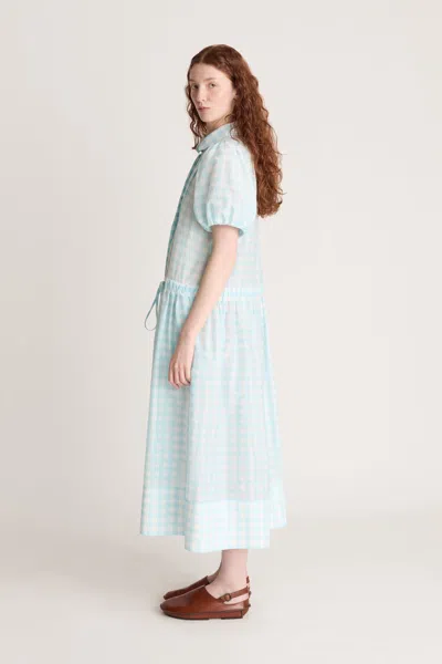 Lee Mathews Josephine Gingham-check Puff-sleeve Midi Dress In Blue