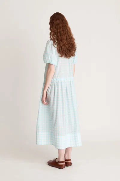 Lee Mathews Josephine Gingham-check Puff-sleeve Midi Dress In Blue