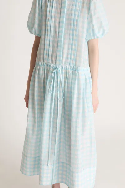 Lee Mathews Josephine Gingham-check Puff-sleeve Midi Dress In Blue