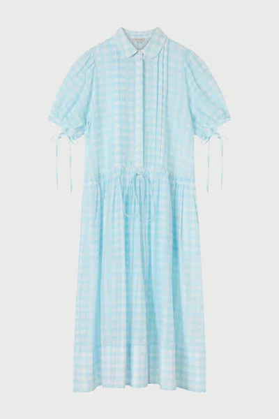 Lee Mathews Josephine Gingham-check Puff-sleeve Midi Dress In Blue