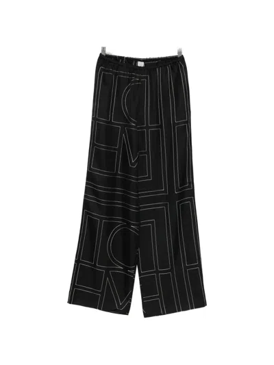 Totême Toteme Women Silk Trousers With Monogram Logo Embroidery In Multi