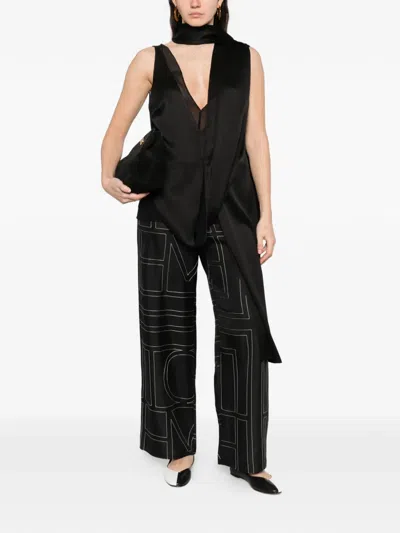 Totême Toteme Women Silk Trousers With Monogram Logo Embroidery In Multi