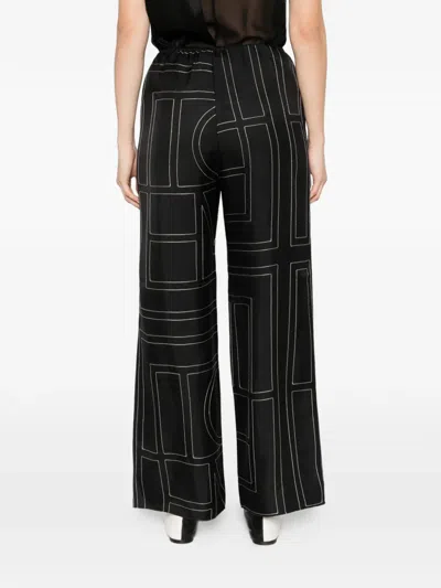 Totême Toteme Women Silk Trousers With Monogram Logo Embroidery In Multi