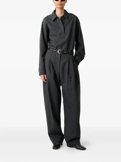 Studio Nicholson Half-placket Drop-shoulder Pinole Shirt In Gray