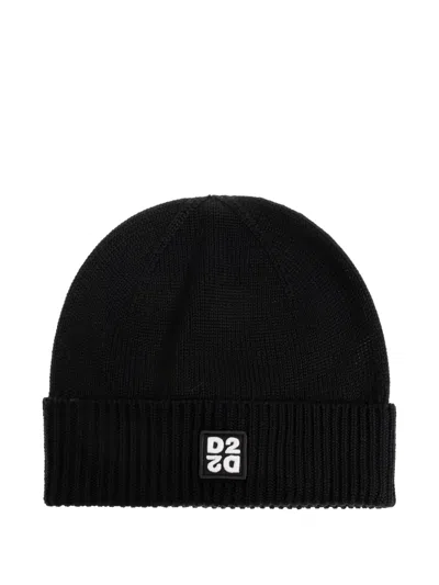 Dsquared2 Logo-patch Beanie Hat Set In Black