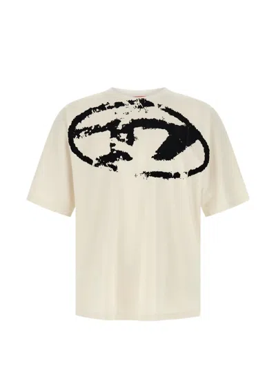 Diesel Graphic Print Round Neck Short Sleeves In White