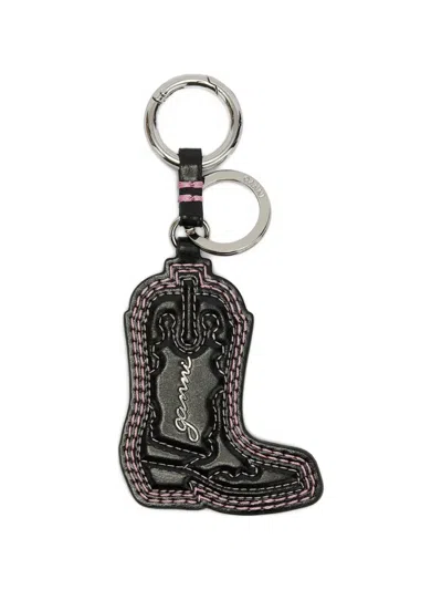 Ganni Western Boot Leather Key Case In Black