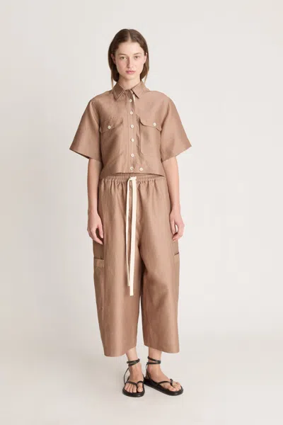 Lee Mathews Rene Contrast-stitch Shirt In Brown