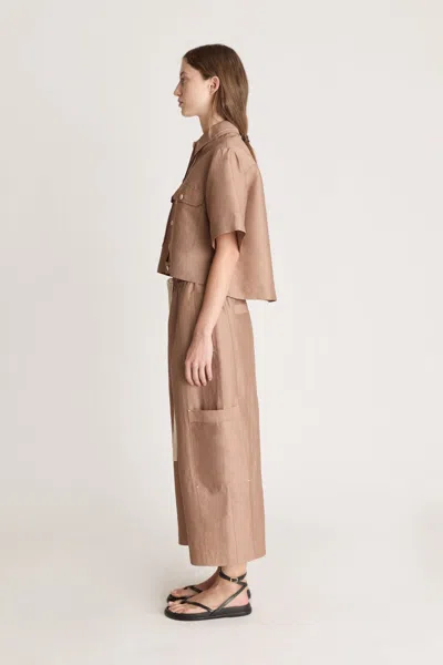 Lee Mathews Rene Contrast-stitch Shirt In Brown