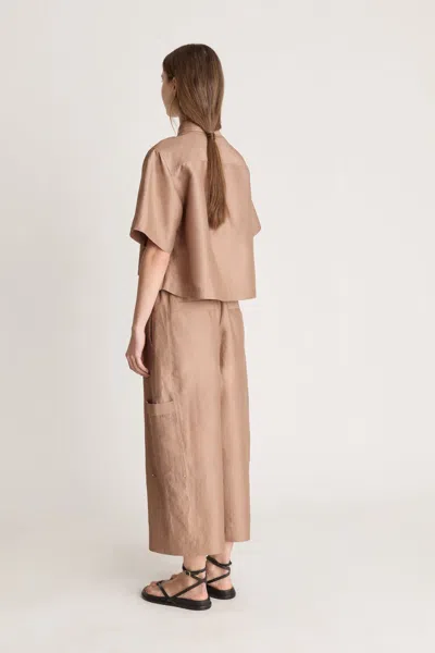 Lee Mathews Rene Contrast-stitch Shirt In Brown