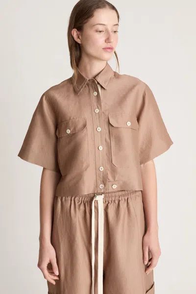 Lee Mathews Rene Contrast-stitch Shirt In Brown