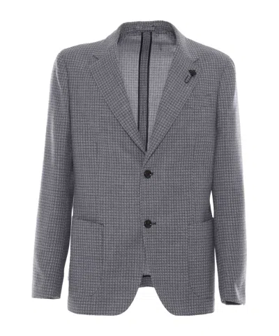 Lardini Micro-check Single-breasted Blazer In Gray