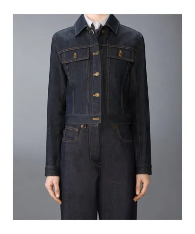 Thom Browne Japanese Selvedge Denim Jacket Puffer Jackets Blue In Blue
