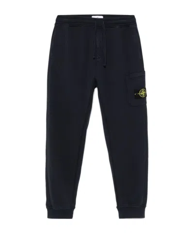 Stone Island Relaxed Fit Drawstring Elasticated Waistband Cotton-blend Sweatpants In Blue