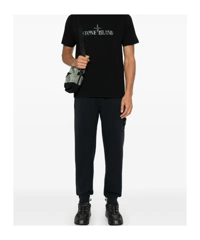 Stone Island Relaxed Fit Drawstring Elasticated Waistband Cotton-blend Sweatpants In Blue