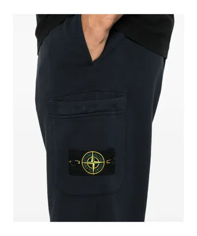 Stone Island Relaxed Fit Drawstring Elasticated Waistband Cotton-blend Sweatpants In Blue
