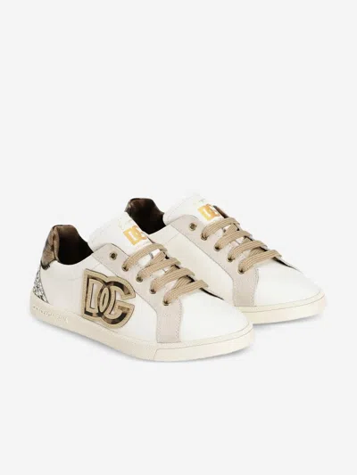 Dolce & Gabbana Logo-appliqué Animal-print Sneakers In White