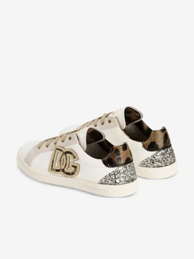Dolce & Gabbana Logo-appliqué Animal-print Sneakers In White