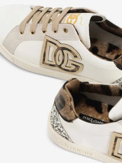 Dolce & Gabbana Logo-appliqué Animal-print Sneakers In White