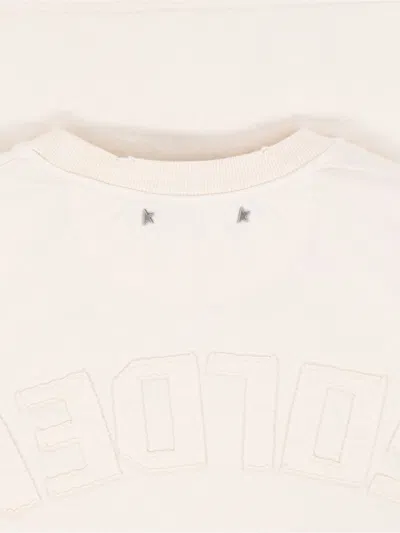 Golden Goose White Crewneck Rhinestoned T-shirt With Print On The Rear In Cotton Woman In White