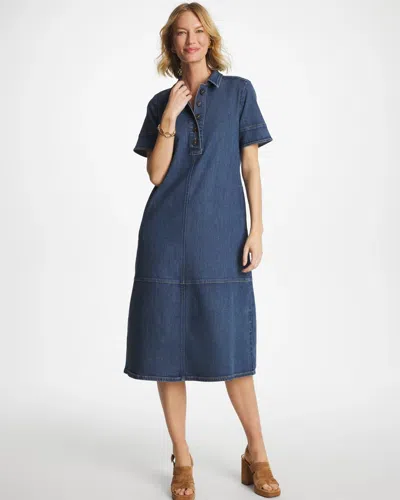 Chico's Button Front Denim Dress In Cayman Indigo In Blue