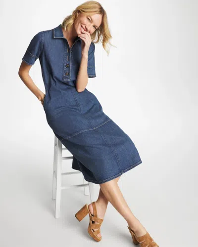 Chico's Button Front Denim Dress In Cayman Indigo In Blue