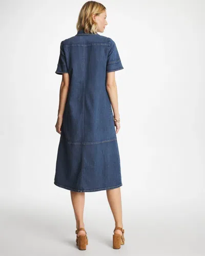 Chico's Button Front Denim Dress In Cayman Indigo In Blue