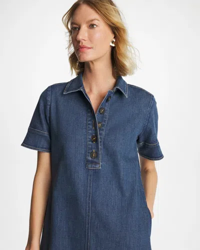 Chico's Button Front Denim Dress In Cayman Indigo In Blue