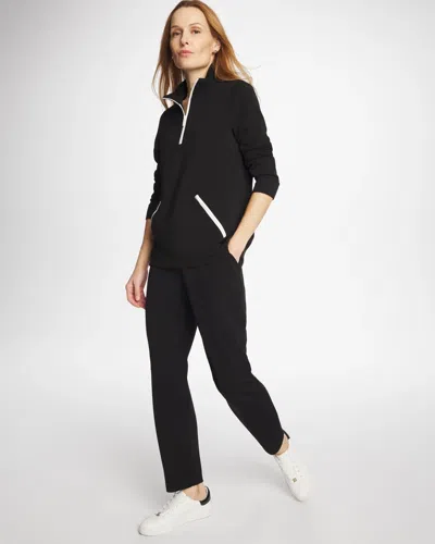 Chico's Soft Contrast Half Zip Pullover In Black In Black