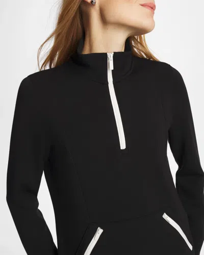 Chico's Soft Contrast Half Zip Pullover In Black In Black