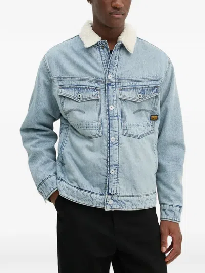 G-star Raw Patch-pocket Collared Jacket In Blue