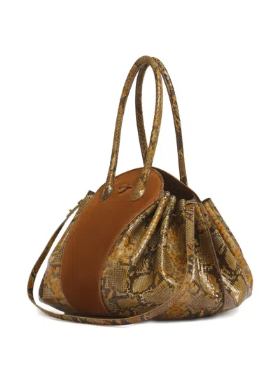 Marni Large Python-print Shoulder Bag In Brown