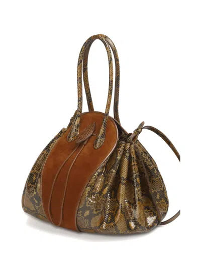Marni Large Python-print Shoulder Bag In Brown