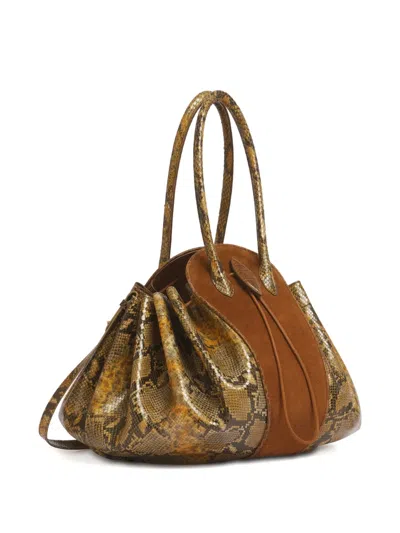 Marni Large Python-print Shoulder Bag In Brown