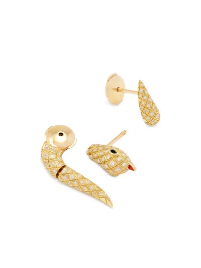 Yvonne Léon Python Diamond Stud Earrings In Gold